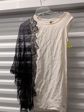 White Sleeveless Dress with Black Lace Overlay